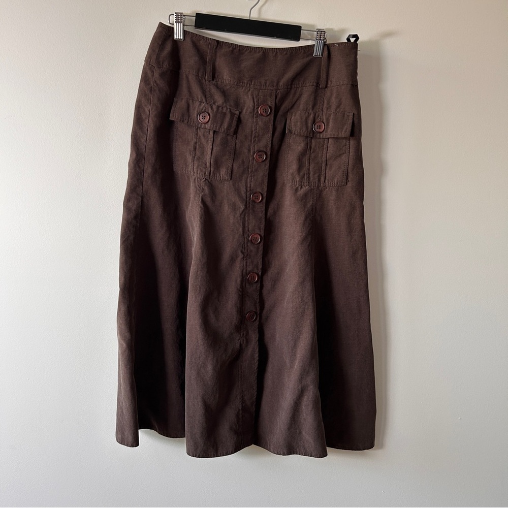 Marks & Spencer Women’s Size 8 Brown Button-Front Maxi Skirt Linen Blend Safari - Picture 4 of 14